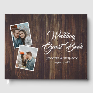 D'or Rustic Wood Mariage Photo Livre d'invité