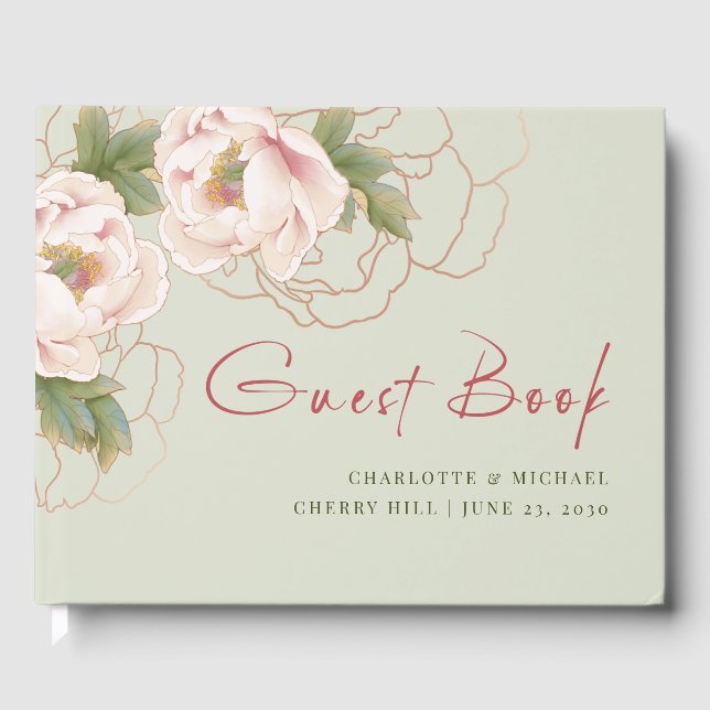 D'or Sage et Blush Peony Floral Livre d'Invité (Recto)