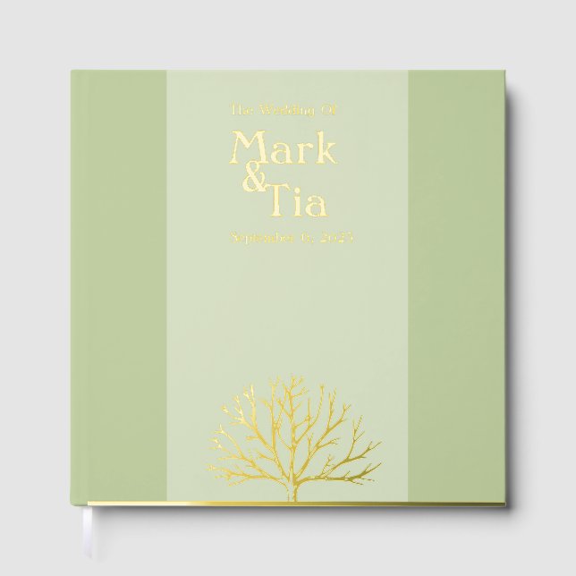 D'or Sage Green Mariage Real Foil Livre d'invité (Recto)