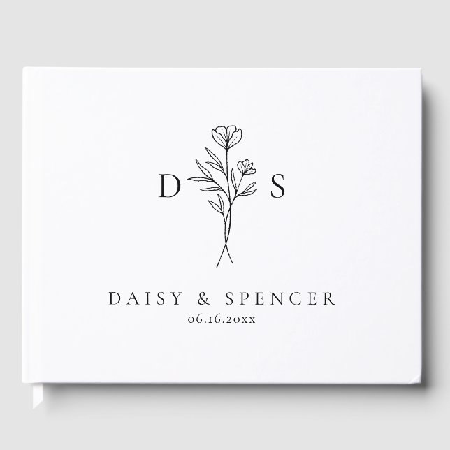 D'or Simple Floral Monogram Mariage Livre d'invité (Recto)