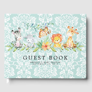 D'or Sweet Safari Animaux Baby shower Livre d'invité