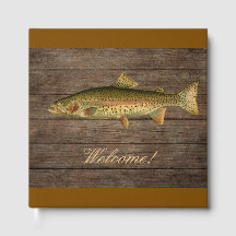 Truite arc-en-ciel Bois foncé "Bienvenue!" Livre d