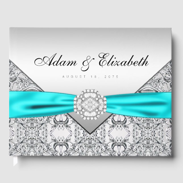 D'or Turquoise Blue Silver Mariage Livre d'hôtes (Recto)