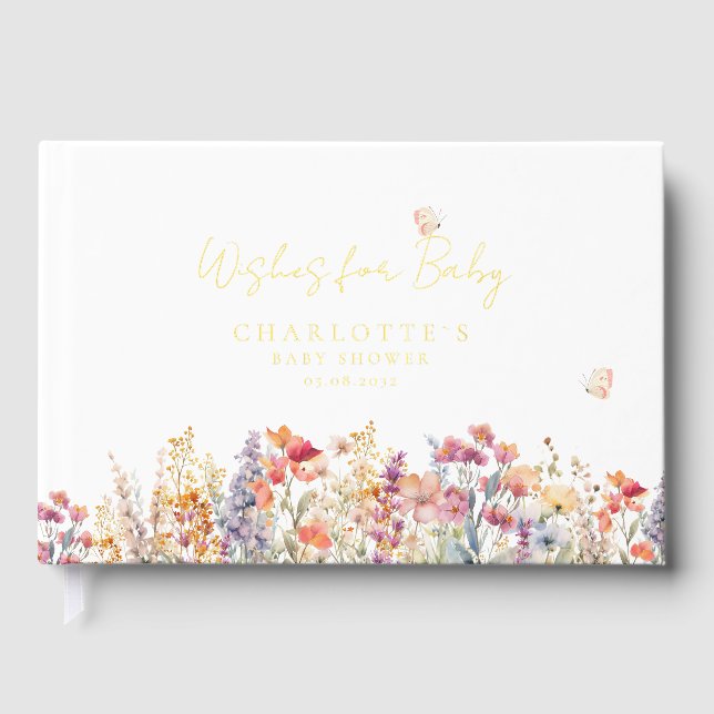 D'or Voeux pour bébé! Livre d'invité fleur sauvage (Recto)