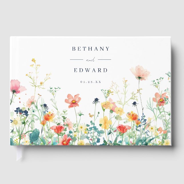 D'or Whimsical Fleur sauvage Mariage livre d'invité (Recto)