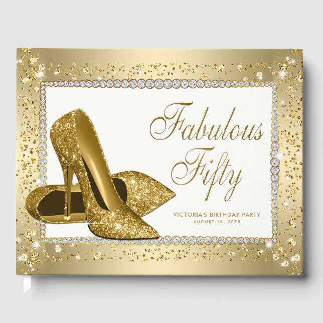 D'or Womans Gold 50th Birthday Party Livre d'invités (Recto)