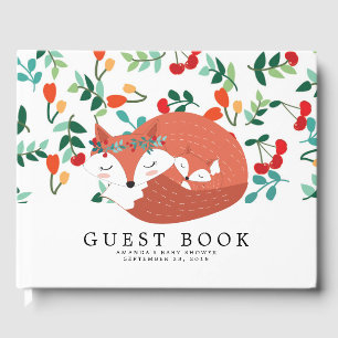 D'or Woodland Fox Baby shower Livre d'invité
