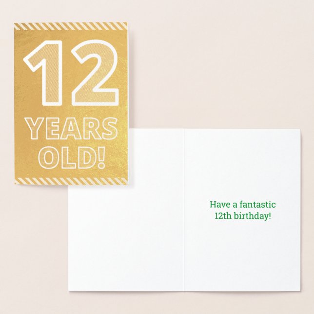 Dorée 12ème anniversaire : Gras "12 ans !" Carte Gold Fo (Affichage)