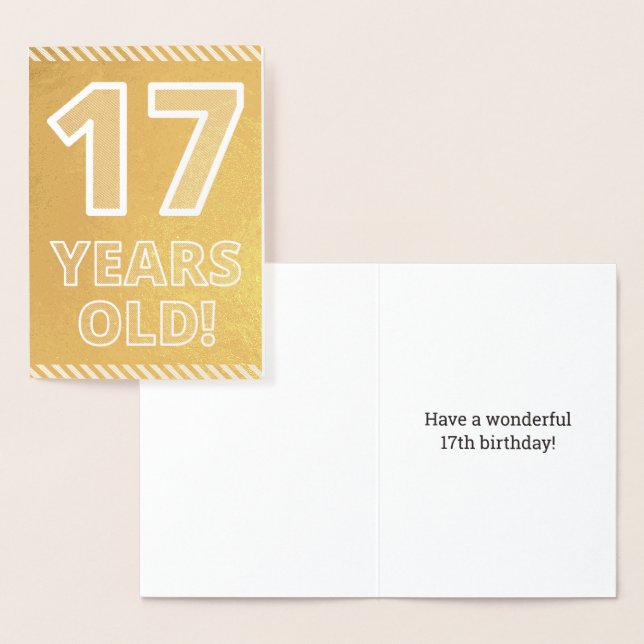 Dorée 17e Anniversaire : Carte en feuille d'or "17 ANS!" (Affichage)