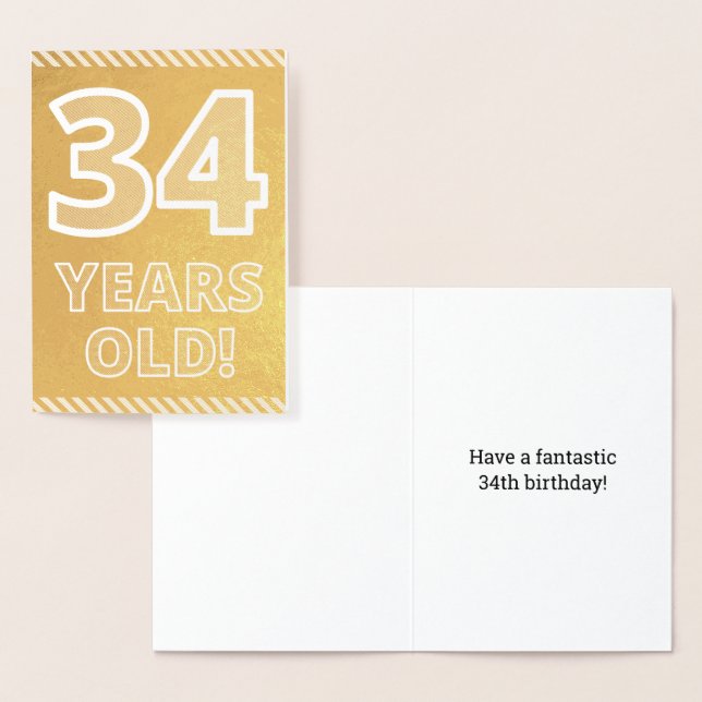 Dorée 34ème anniversaire : Gras "34 ans !" Carte Gold Fo (Affichage)