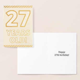 Dorée Carte d'anniversaire "27 ANS !" en relief, feuille