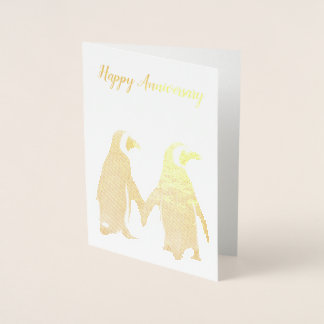 Dorée Carte d'anniversaire de couple de pingouins