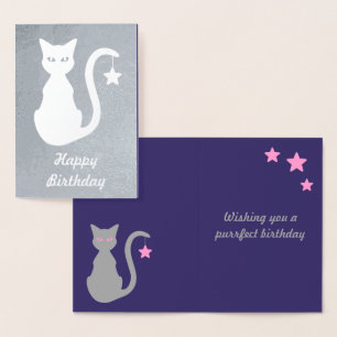 Dorée Carte d'anniversaire Gray Cat Foil