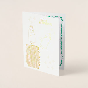 Dorée Carte d'anniversaire mignonne dessinée à la main a