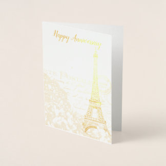 Dorée Carte d'anniversaire Paris Gold ou Silver Foil - p