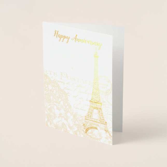 Dorée Carte d'anniversaire Paris Gold ou Silver Foil - p (Devant)