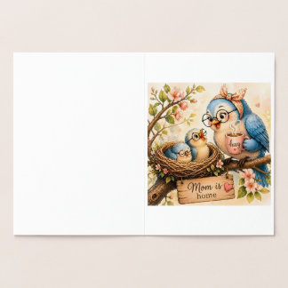 Dorée Carte de feuille métallique de famille d'oiseau mi