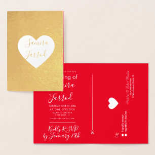 Dorée Carte de mariage et de réponse RSVP à coeur rouge