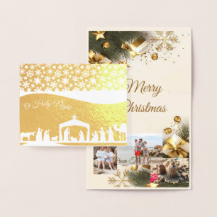 Dorée Carte de Noël personnalisée avec photo et feuille 