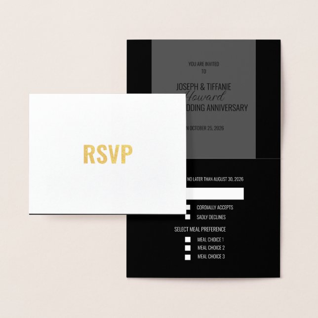 Dorée Carte de réponse RSVP pour l'anniversaire du maria (Affichage)