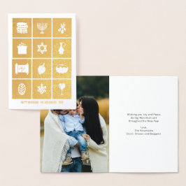 Dorée Carte de voeux Gold Foil Hanoukka Icons
