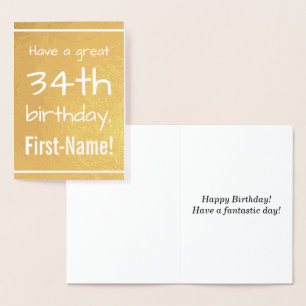 Dorée Carte de voeux simple Gold Foil 34e anniversaire