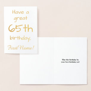 Dorée Carte de voeux simple Gold Foil 65e anniversaire