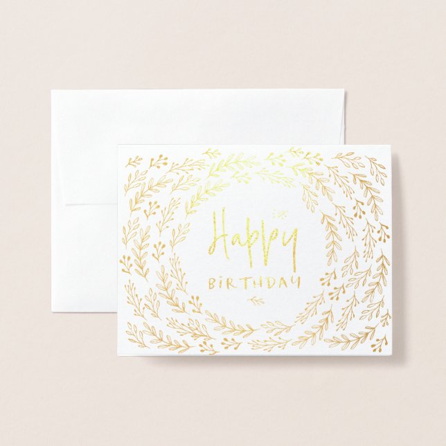 Dorée Carte Foil d'anniversaire des Feuilles de la natur (Devant avec enveloppe)