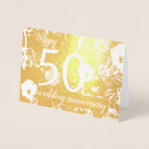 Dorée Carte Gold Foil Floral 50e anniversaire Mariage