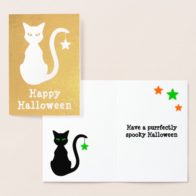 Dorée Carte Halloween Foil Chat Noir (Affichage)