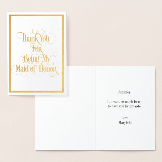 Dorée Carte Maid Of Honor Merci Gold Foil Card (Affichage)