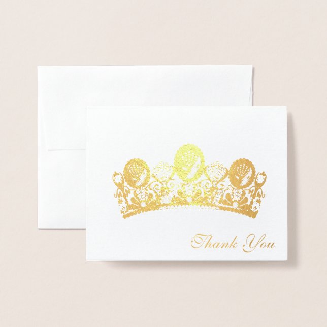 Dorée Couronne carte de remerciements (Devant avec enveloppe)