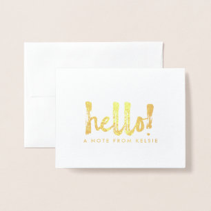 Dorée Gold Foil Hello carte de note personnalisée