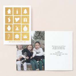 Dorée Gold Foil Icônes de Noël Carte de voeux de vacance
