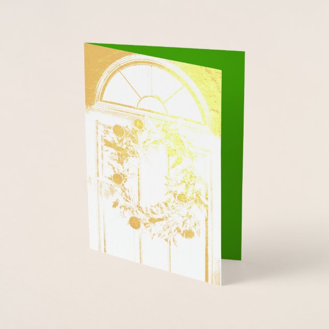 Dorée Gold Foil Joyeux Noël Wreath carte de voeux (Devant)