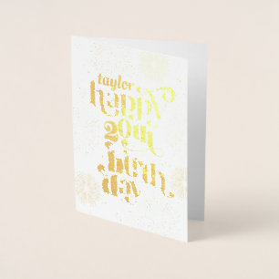 Dorée Gold Happy 20th Birthday avec nom carte de voeux