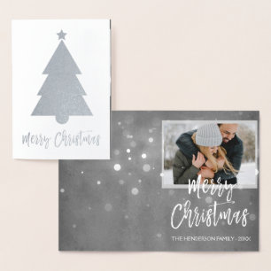 Dorée Joyeux Carte photo d'arbre de Noël à huile d'argen