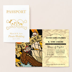 Dorée Pirate Mariage Gold Foil Passeport Carte Foil
