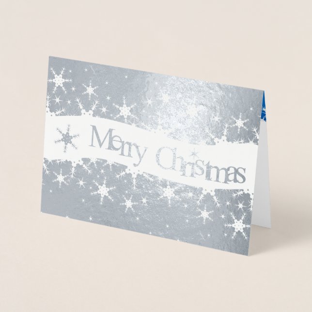 Dorée Snowflakes Blue Joyeux Noël - Carte Argent Foil (Devant)
