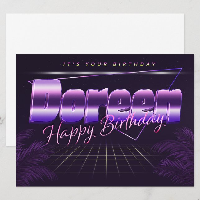 Doreen Nom Prénom lila retro Carte Anniversaire (Devant / Derrière)