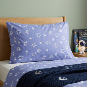 D'oreillers Housse de Coussin Bleu Espace Doodle Étoiles Planè