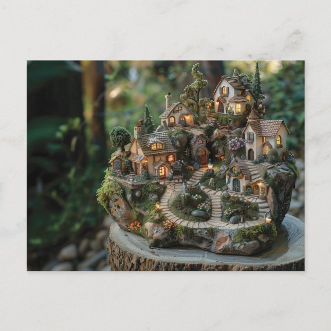 Dorf am Baumstamm Postkarte (Vorderseite)