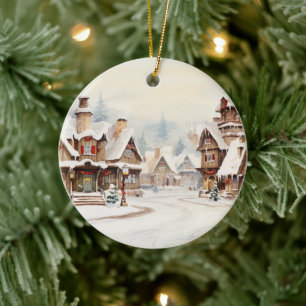 Dorf an einem Weihnachtsfeiertag Keramik Ornament