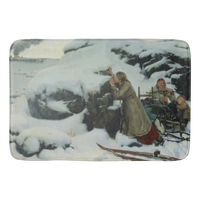 Dorf Burnt im Winter (von Albert Edelfelt) Badematte (Vorderseite)