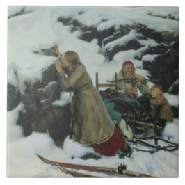 Dorf Burnt im Winter (von Albert Edelfelt) Fliese