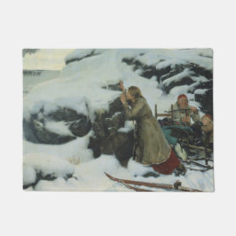 Dorf Burnt im Winter (von Albert Edelfelt) Fußmatte