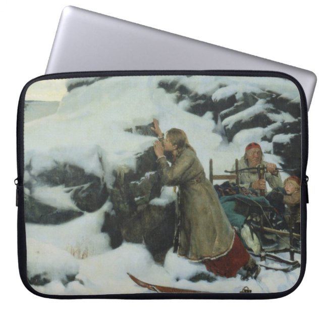 Dorf Burnt im Winter (von Albert Edelfelt) Laptopschutzhülle (Vorderseite)