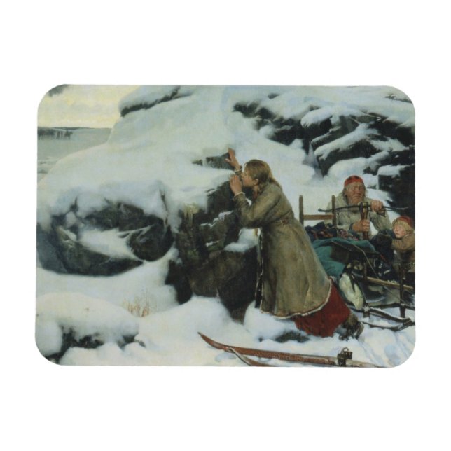Dorf Burnt im Winter (von Albert Edelfelt) Magnet (Horizontal)