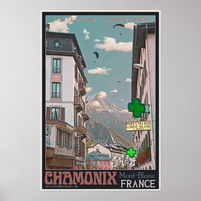 Dorf Chamonix (schwarz) Poster (Vorne)