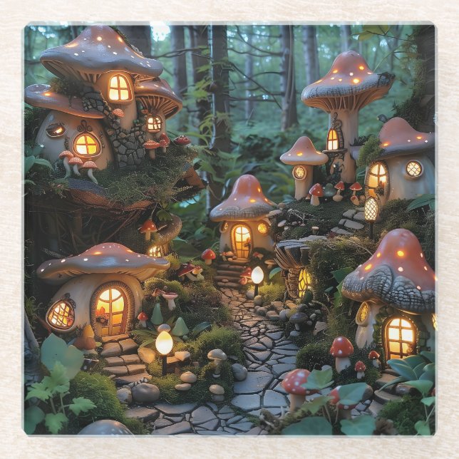 Dorf Gnome zur Zeit des Abends Glasuntersetzer (Vorderseite)